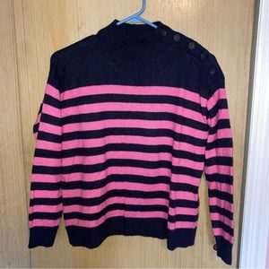 Loft Navy and Pink Striped Mock Neck Sweater